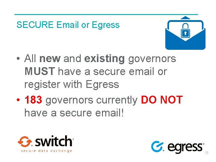SECURE Email or Egress • All new and existing governors MUST have a secure