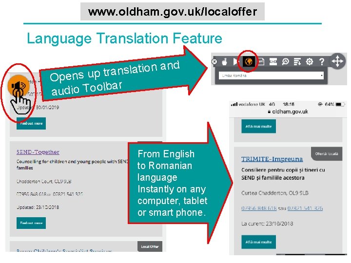 www. oldham. gov. uk/localoffer Language Translation Feature nd on a i t a l