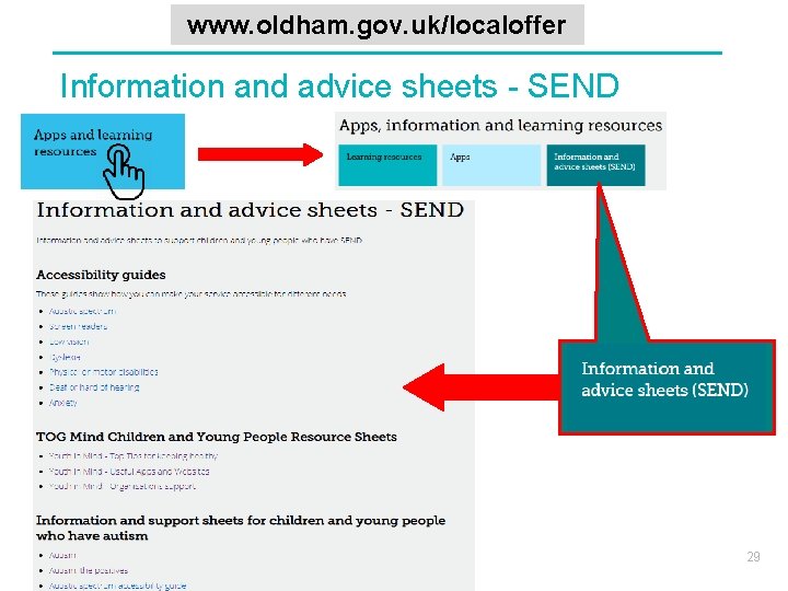 www. oldham. gov. uk/localoffer Information and advice sheets - SEND 29 