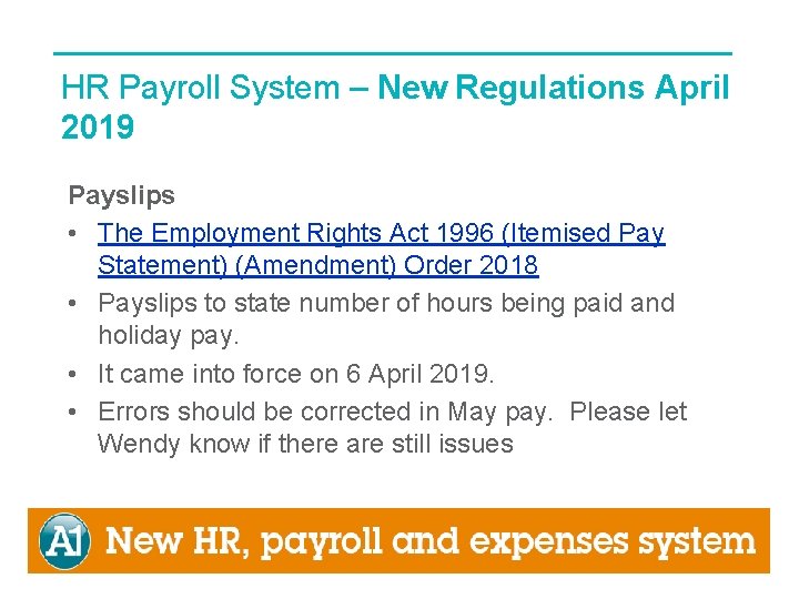 HR Payroll System – New Regulations April 2019 Payslips • The Employment Rights Act