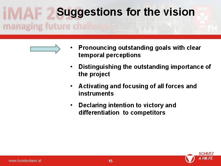 Suggestions for the vision • Pronouncing outstanding goals with clear temporal perceptions • Distinguishing