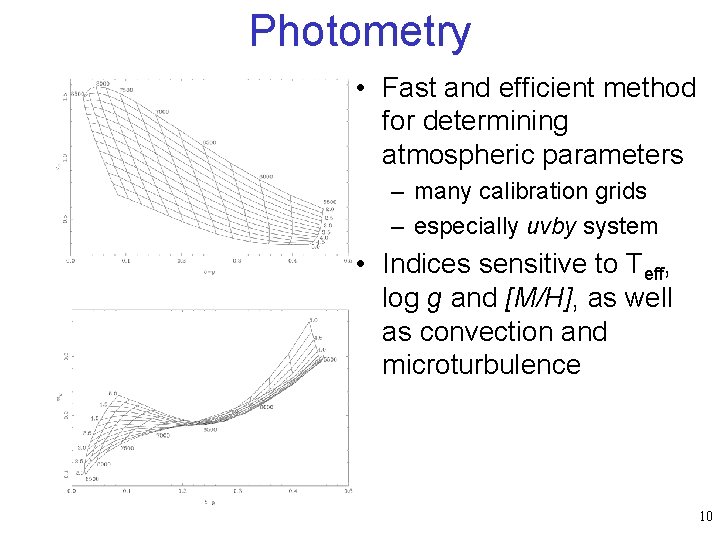 Photometry • Fast and efficient method for determining atmospheric parameters – many calibration grids