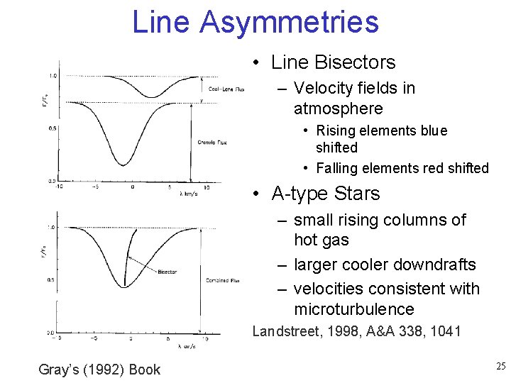 Line Asymmetries • Line Bisectors – Velocity fields in atmosphere • Rising elements blue