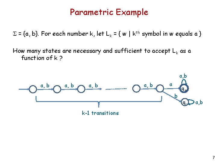 Parametric Example S = {a, b}. For each number k, let Lk = {