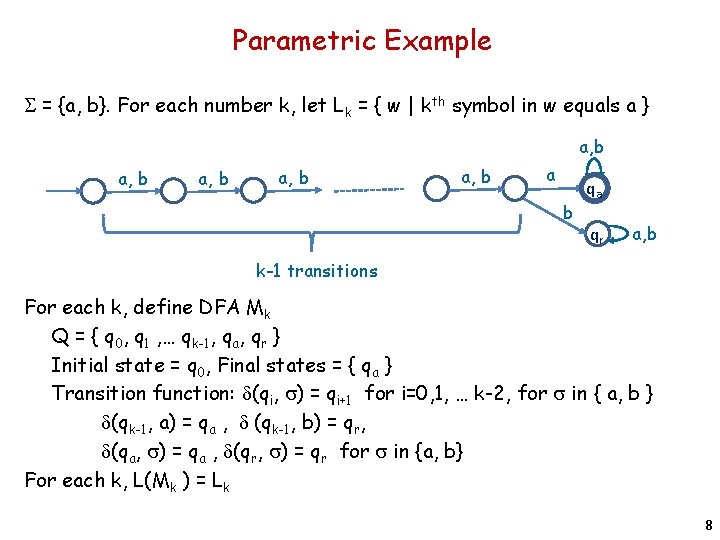 Parametric Example S = {a, b}. For each number k, let Lk = {