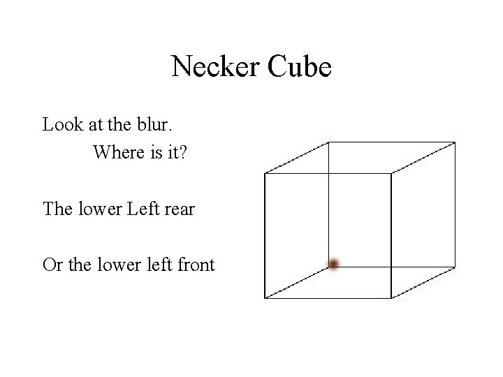 Necker Cube Look at the blur. Where is it? The lower Left rear Or