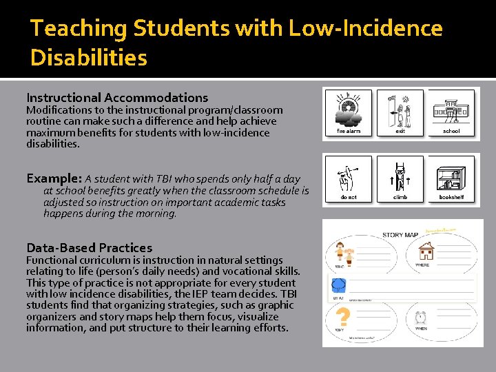 Teaching Students with Low-Incidence Disabilities Instructional Accommodations Modifications to the instructional program/classroom routine can
