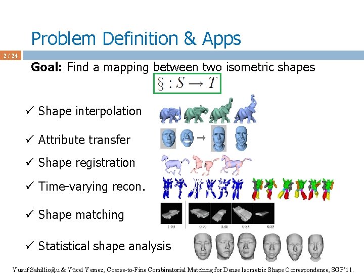 Problem Definition & Apps 2 / 24 Goal: Find a mapping between two isometric