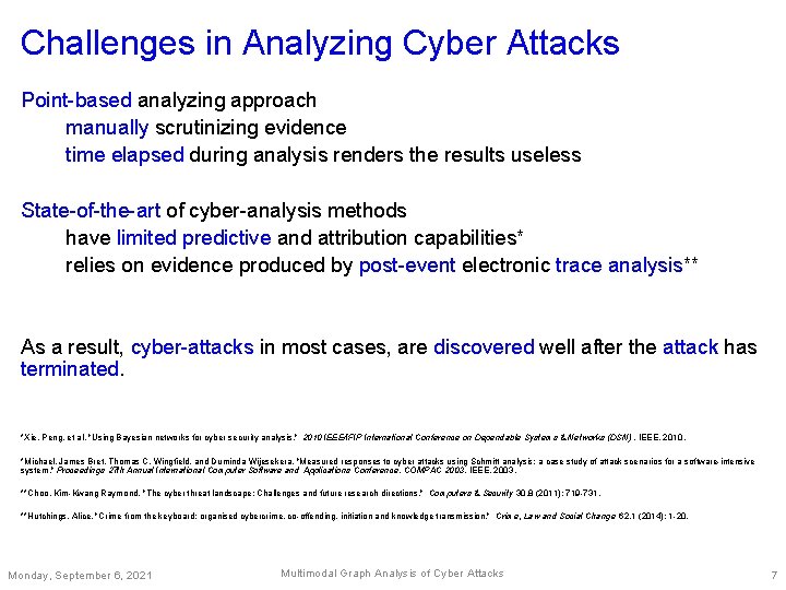 Challenges in Analyzing Cyber Attacks Point-based analyzing approach manually scrutinizing evidence time elapsed during