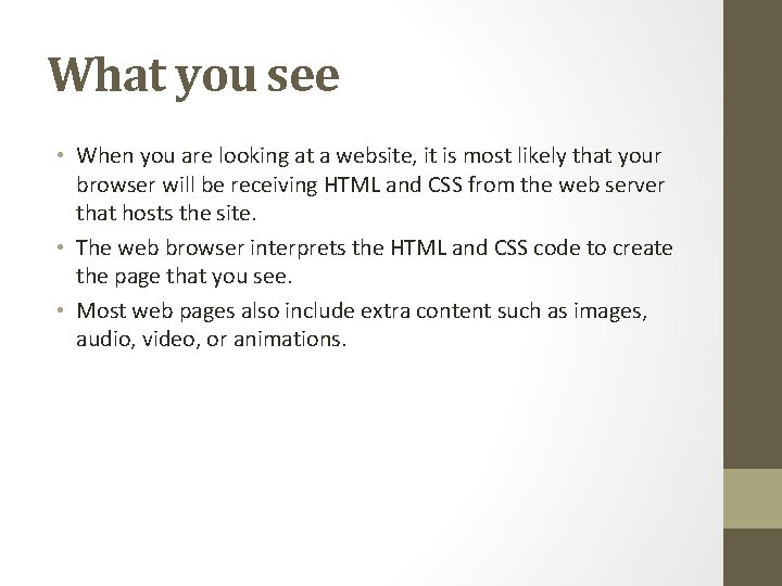 What you see • When you are looking at a website, it is most