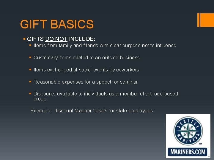 GIFT BASICS § GIFTS DO NOT INCLUDE: § Items from family and friends with