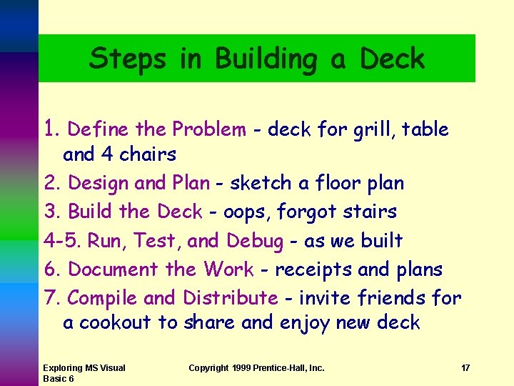 Steps in Building a Deck 1. Define the Problem - deck for grill, table