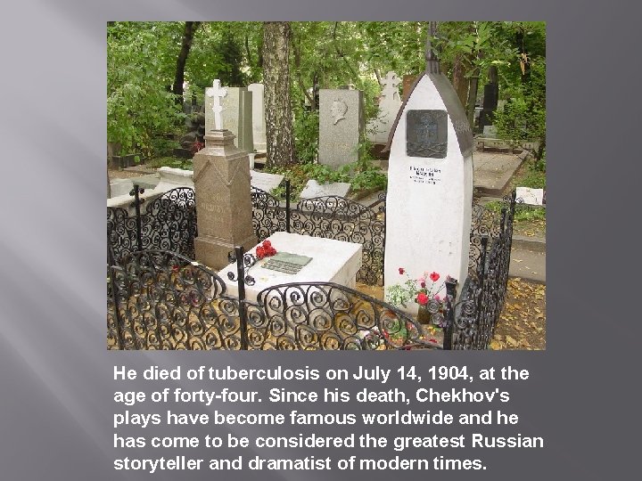 He died of tuberculosis on July 14, 1904, at the age of forty-four. Since