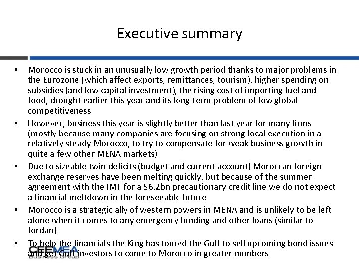 Executive summary • • • Morocco is stuck in an unusually low growth period