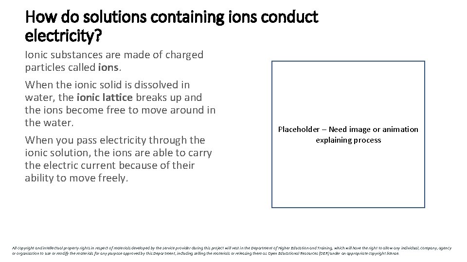 How do solutions containing ions conduct electricity? Ionic substances are made of charged particles