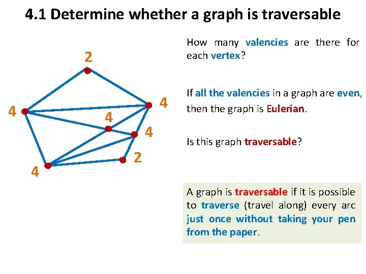 4. 1 Determine whether a graph is traversable How many valencies are there for