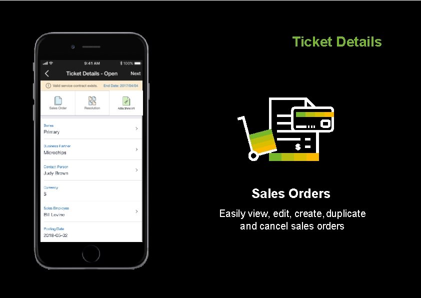 Ticket Details Sales Orders Easily view, edit, create, duplicate and cancel sales orders 