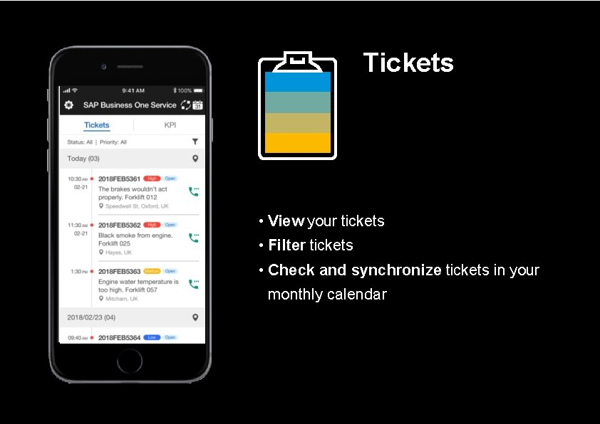 Tickets • View your tickets • Filter tickets • Check and synchronize tickets in