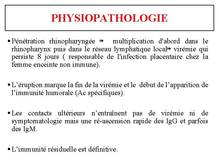 PHYSIOPATHOLOGIE § Pénétration rhinopharyngée ↦ multiplication d'abord dans le rhinopharynx puis dans le réseau