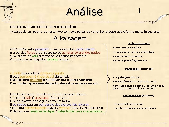 Análise I Este poema é um exemplo de interseccionismo Trata-se de um poema de