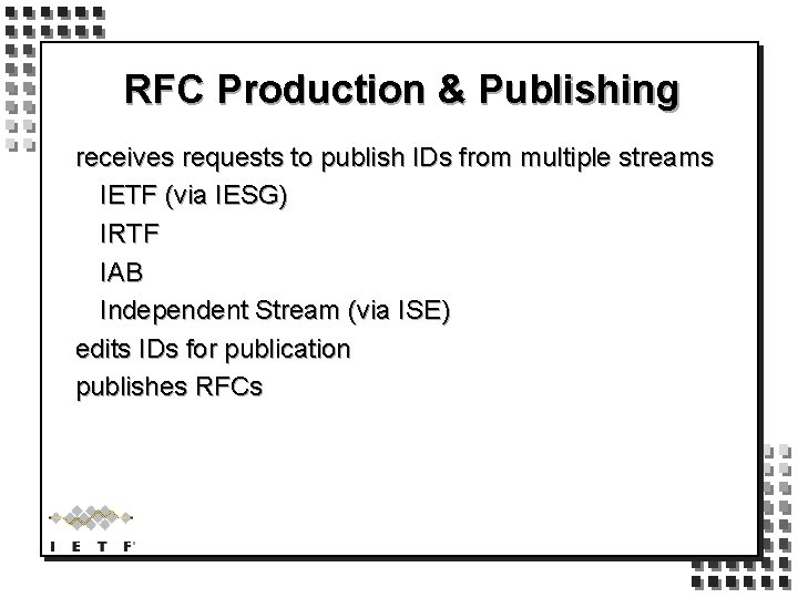 RFC Production & Publishing receives requests to publish IDs from multiple streams IETF (via