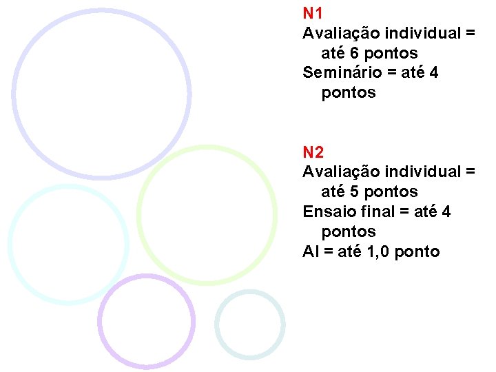 N 1 Avaliação individual = até 6 pontos Seminário = até 4 pontos N