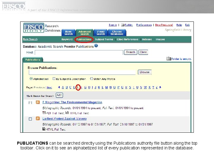PUBLICATIONS can be searched directly using the Publications authority file button along the top