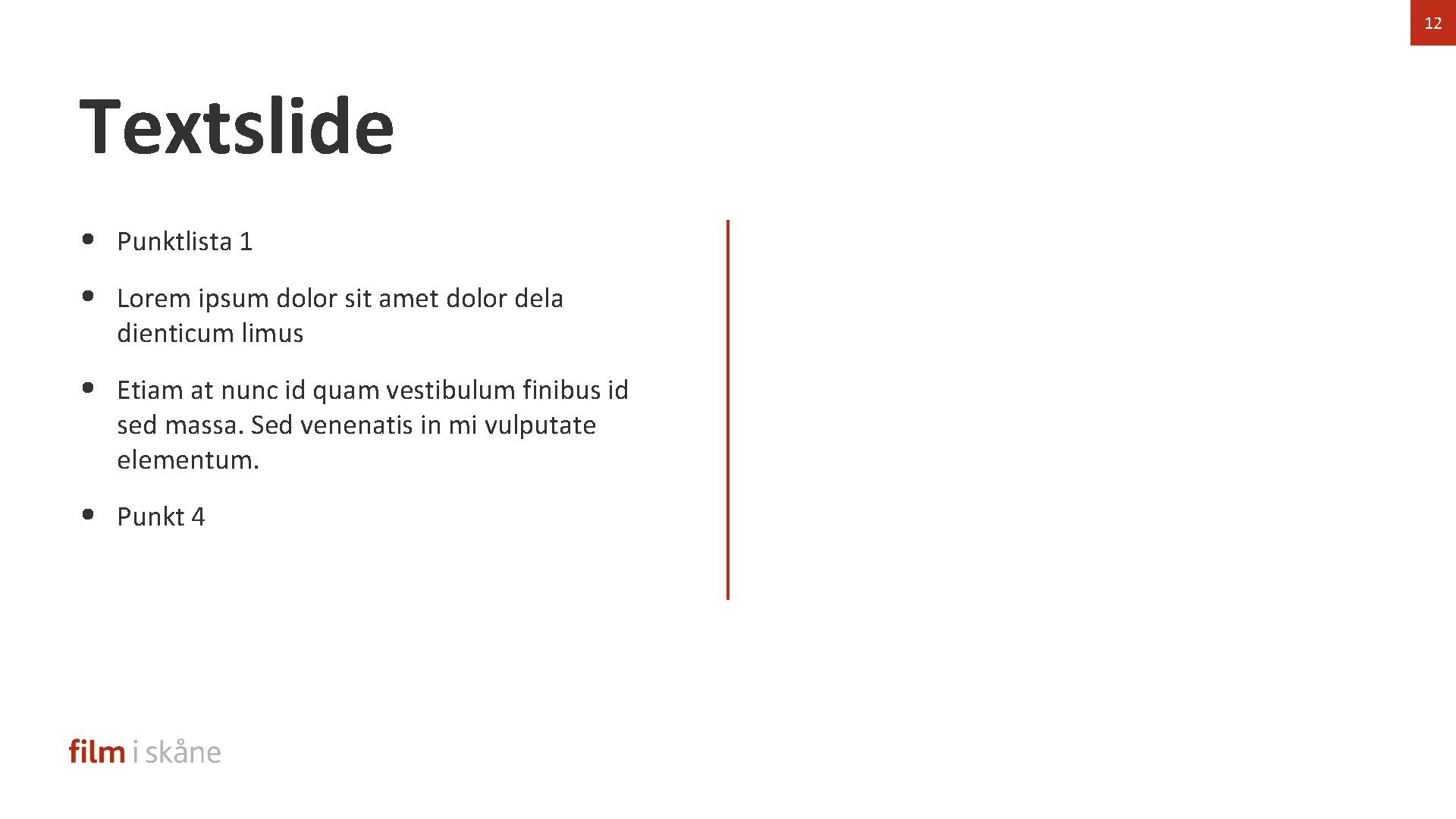 12 Textslide • Punktlista 1 • Lorem ipsum dolor sit amet dolor dela dienticum