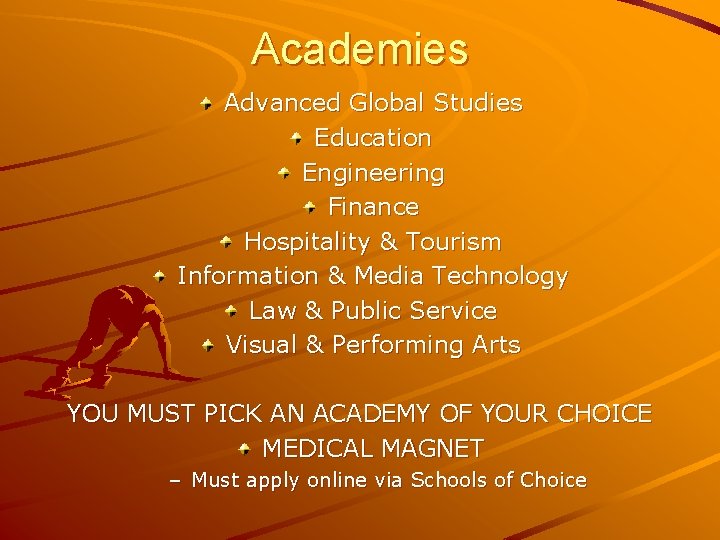 Academies Advanced Global Studies Education Engineering Finance Hospitality & Tourism Information & Media Technology