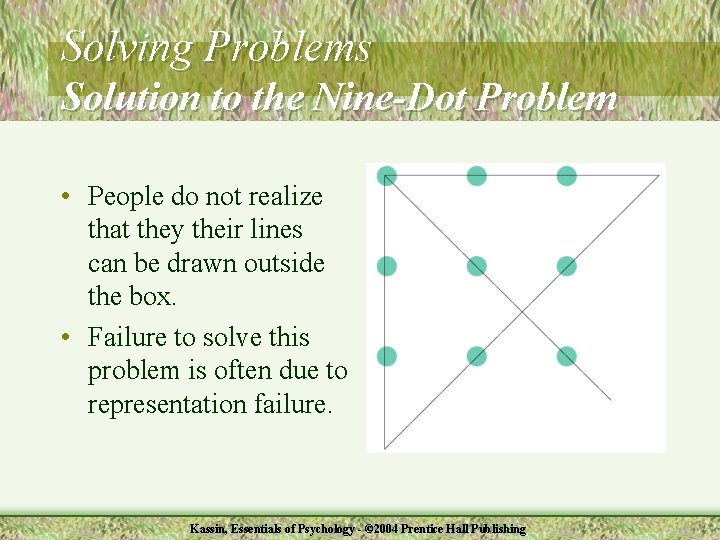 Solving Problems Solution to the Nine-Dot Problem • People do not realize that they