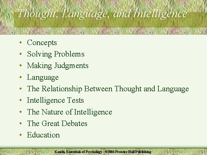 Thought, Language, and Intelligence • • • Concepts Solving Problems Making Judgments Language The