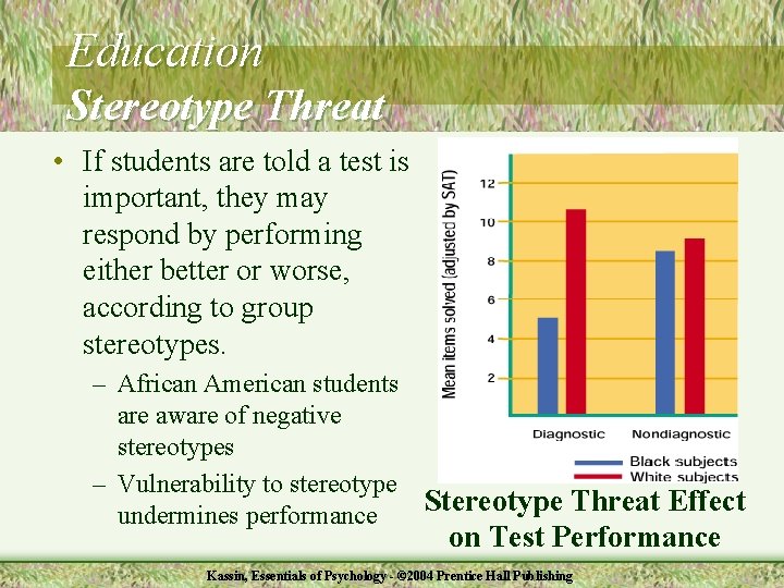 Education Stereotype Threat • If students are told a test is important, they may