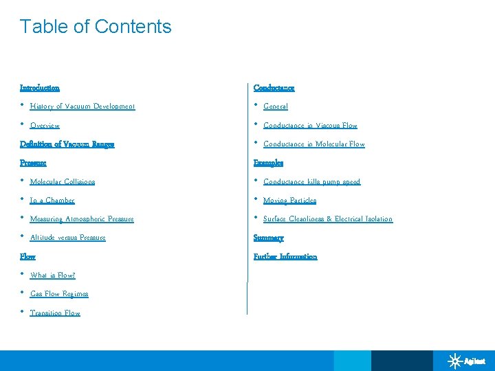 Table of Contents Introduction Conductance • History of Vacuum Development • General • Overview