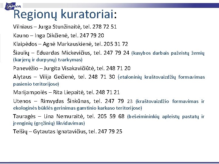 Regionų kuratoriai: Vilniaus – Jurga Stunžinaitė, tel. 278 72 51 Kauno – Inga Dikčienė,