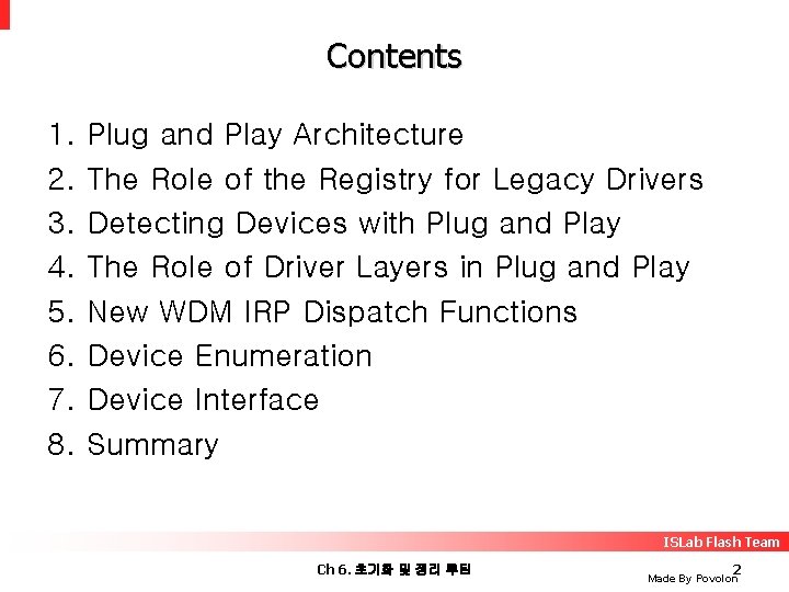 Contents 1. 2. 3. 4. 5. 6. 7. 8. Plug and Play Architecture The