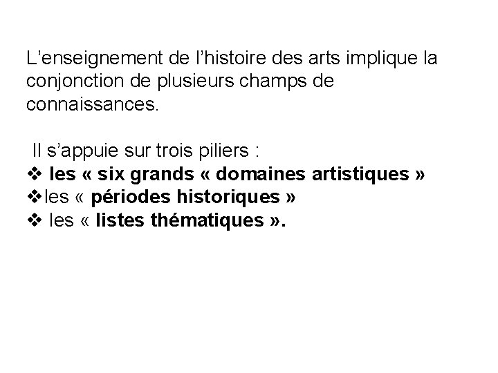 L’enseignement de l’histoire des arts implique la conjonction de plusieurs champs de connaissances. Il