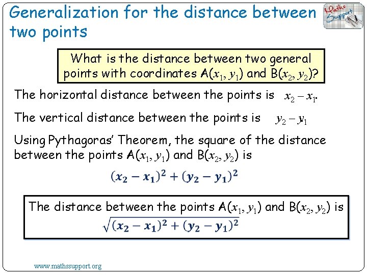 Generalization for the distance between two points What is the distance between two general