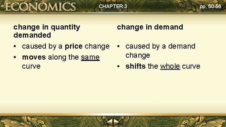 CHAPTER 3 change in quantity demanded • caused by a price change • moves