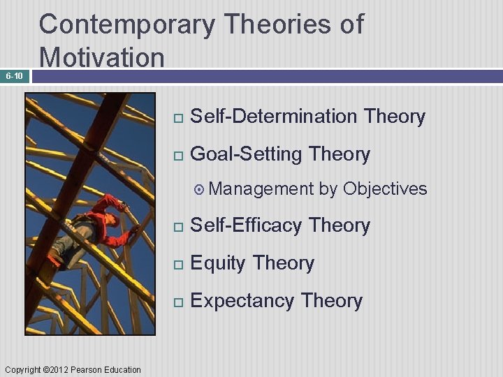6 -10 Contemporary Theories of Motivation Self-Determination Theory Goal-Setting Theory Management Copyright © 2012
