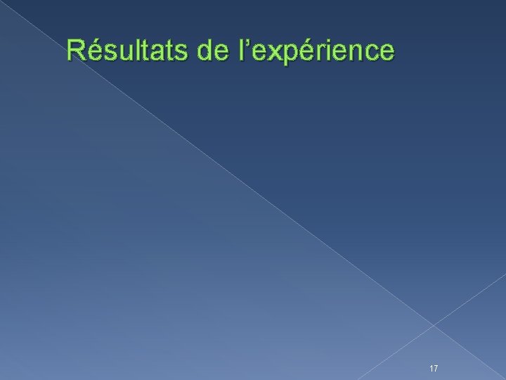 Résultats de l’expérience 17 