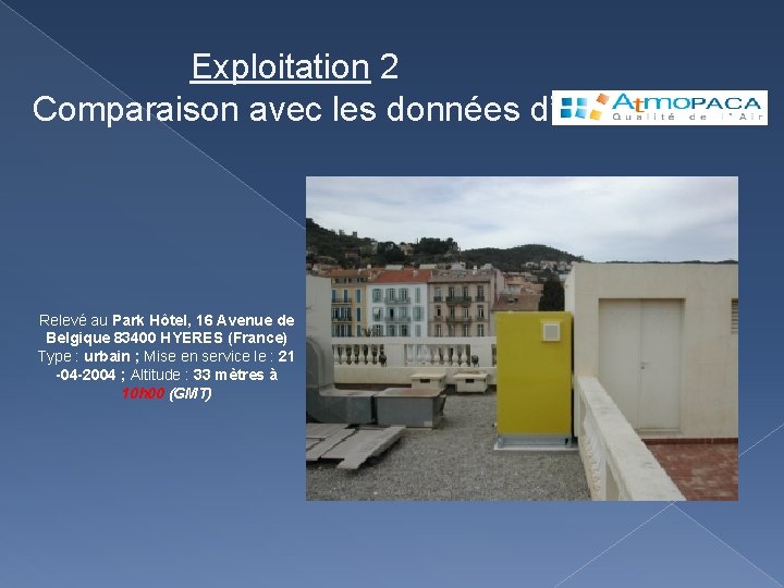 Exploitation 2 Comparaison avec les données d’ Relevé au Park Hôtel, 16 Avenue de