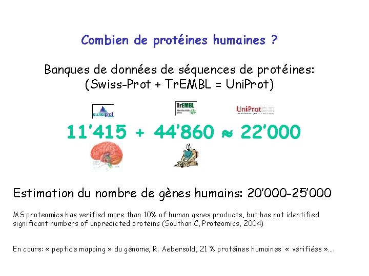 Combien de protéines humaines ? Banques de données de séquences de protéines: (Swiss-Prot +