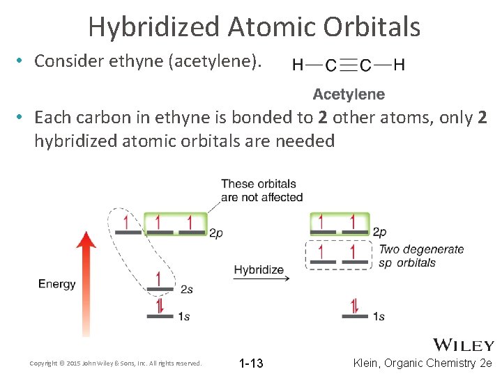 Hybridized Atomic Orbitals • Consider ethyne (acetylene). • Each carbon in ethyne is bonded