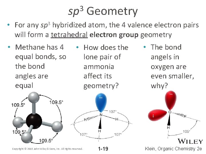 3 sp Geometry • For any sp 3 hybridized atom, the 4 valence electron