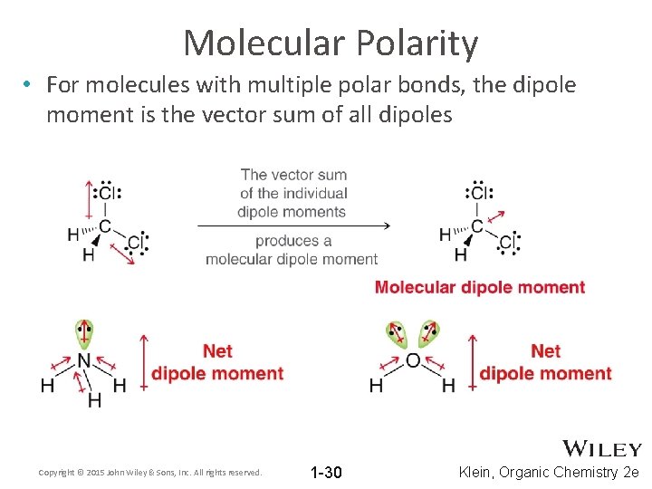 Molecular Polarity • For molecules with multiple polar bonds, the dipole moment is the