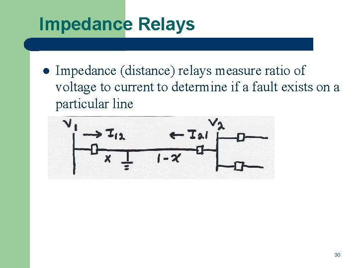 Impedance Relays l Impedance (distance) relays measure ratio of voltage to current to determine