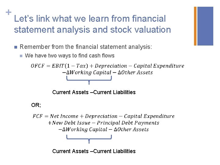 + Let’s link what we learn from financial statement analysis and stock valuation n