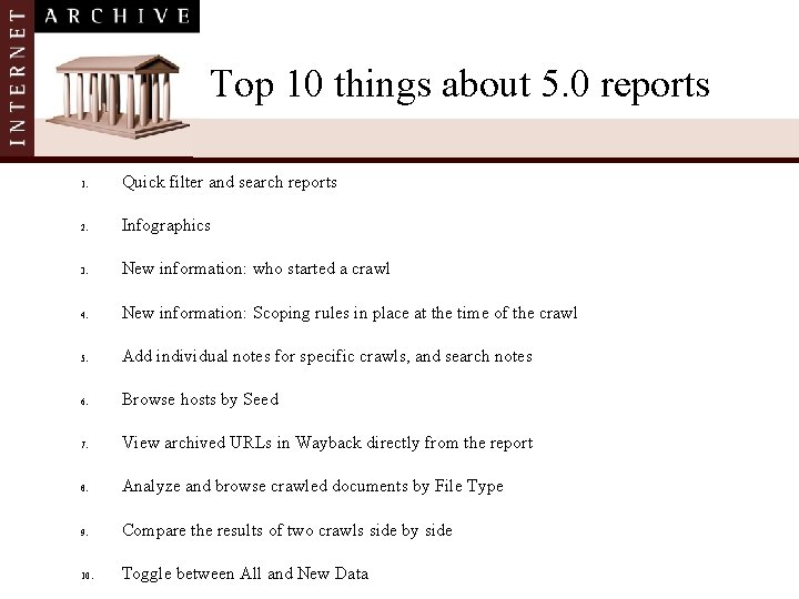Top 10 things about 5. 0 reports 1. Quick filter and search reports 2.