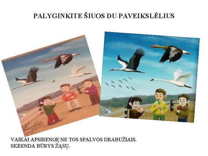 PALYGINKITE ŠIUOS DU PAVEIKSLĖLIUS VAIKAI APSIRENGĘ NE TOS SPALVOS DRABUŽIAIS. SKRENDA BŪRYS ŽĄSŲ. 