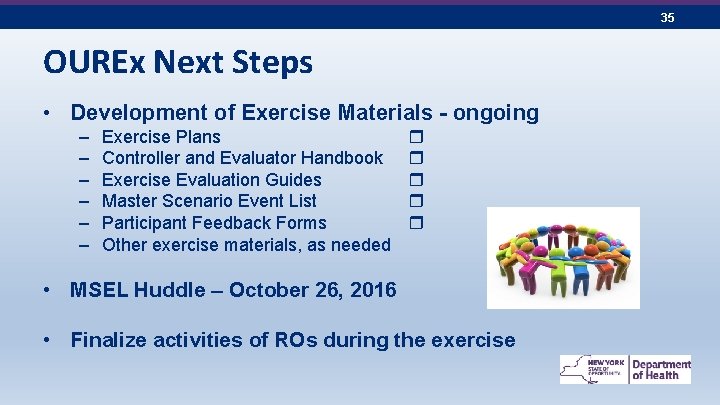 35 OUREx Next Steps • Development of Exercise Materials - ongoing – – –